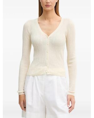 Sisley Cardigan En Maille Nervurée À Col V - White