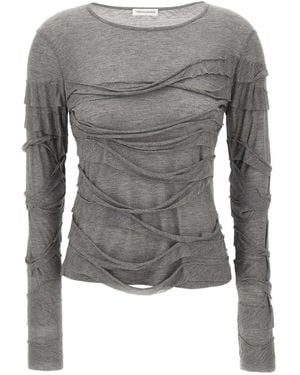 7 For All Mankind Ruffle-Trimmed Frayed T-Shirt - Grey