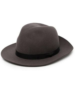 Yohji Yamamoto Grosgrain-Trim Fedora Hat - Brown
