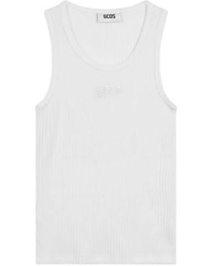 Gcds Ribbed-Knit Embroidered-Logo Tank Top - White