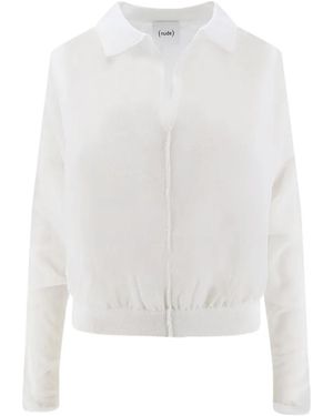 Nude Ribbed-Trim Polo-Collar T-Shirt - White