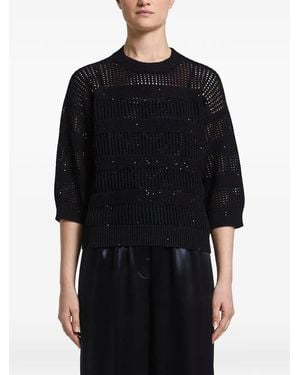 Peserico Sequin-Embellished Open-Knit Jumper - Black