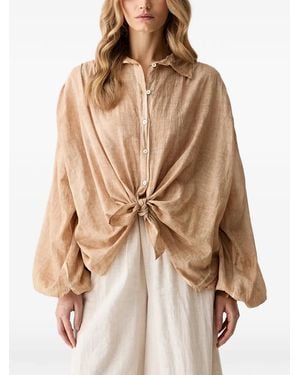 Haveone Front-Tie Balloon-Sleeve Blouse - Brown