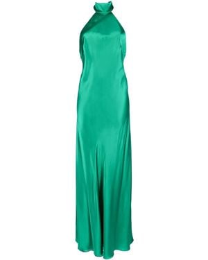 Michelle Mason Backless Halter-Neck Tie Gown - Green