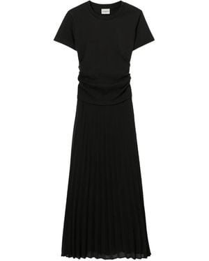 Claudie Pierlot Pleated Bi-Material Midi Dress - Black