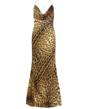Roberto Cavalli Cowl-Neck Leopard-Print Maxi Dress - Metallic