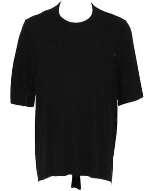 69 by Isaac Sellam Leather-Trim Overlock-Stitched T-Shirt - Black