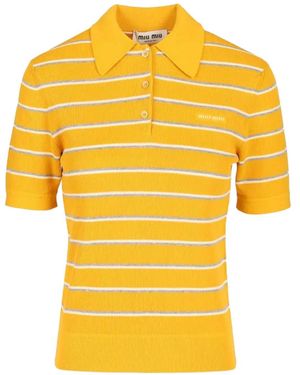 Miu Miu Striped Short-Sleeve Top - Yellow