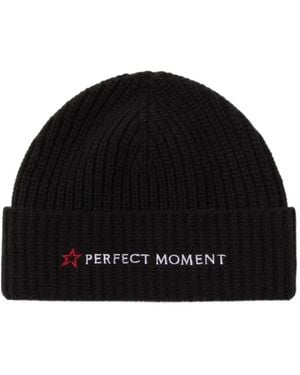 Perfect Moment Logo-Embroidered Ribbed-Knit Beanie Hat - Black