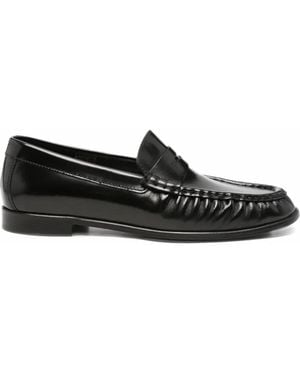 Poeve Round-Toe Leather Loafers - Black
