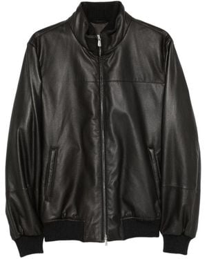 Enrico Mandelli Ribbed-Trim Leather Jacket - Black