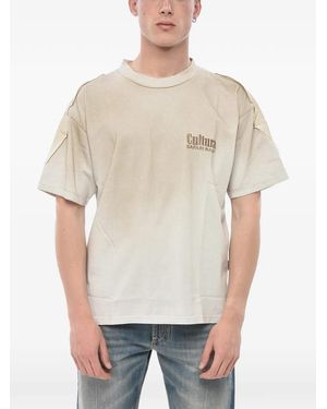Cultura Logo-Embroidered Patch-Detail T-Shirt - Natural