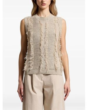 Peserico Sequinned Fringed Knitted Top - Natural
