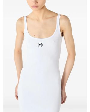 Marine Serre Moon Logo Ribbed Jersey Long Dress - White
