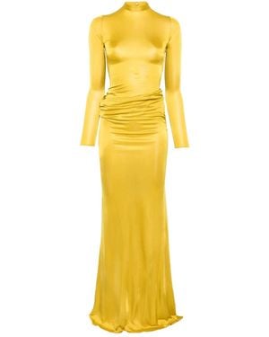 Burc Akyol Drapiertes Caryatide Maxikleid mit Stehkragen - Gelb