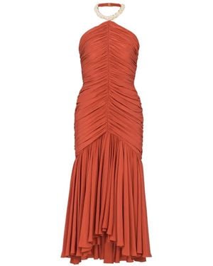 Balmain Ruched Halterneck Midi Dress - Red