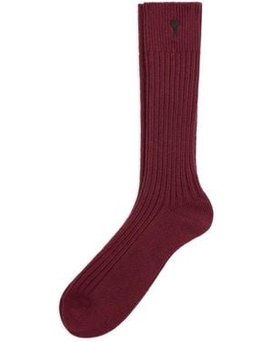 Ami Paris Gerippte Socken Mit Herzstickerei - Lila