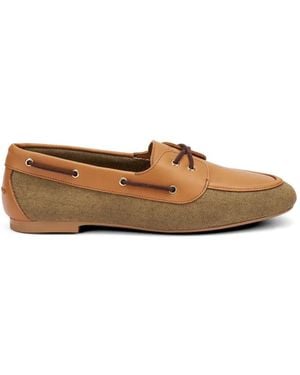 Frau Bi-Material Flat Paneled Boat Loafers - White