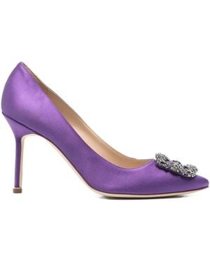 Manolo Blahnik Satin Jewel-Embellished Pumps - Purple