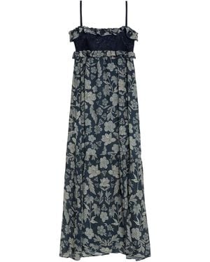 Agua Bendita Amaranta Floral-Print Ruffled Maxi Dress - Blue