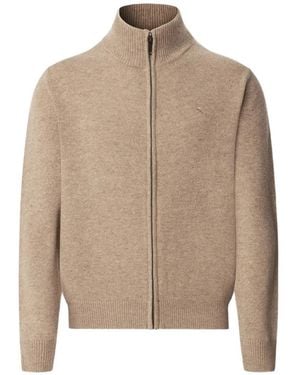 Hackett Zip Ribbed Knit Cardigan - Natural