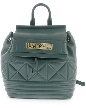 Moschino Quilted Logo-Plaque Backpack - Blue