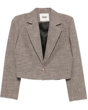 Maje Check-Pattern Cropped Blazer - Brown