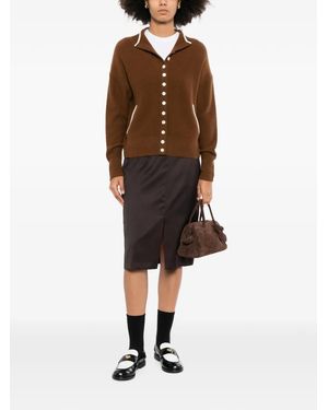 CUDDLEUP Contrast-Trim Front-Button Cardigan - Brown