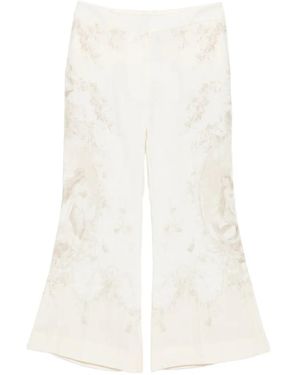 Zimmermann Cropped Floral-Print Flared Pants - White