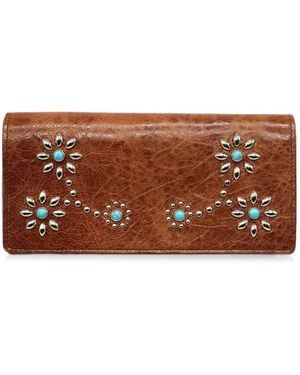 HTC Cartera De Piel Con Apliques Florales - Marrón