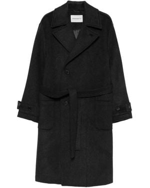 Amaranto Belted Button-Fastening Coat - Black