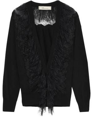 Blumarine Vest Met Kanten Afwerking En Ruches - Zwart