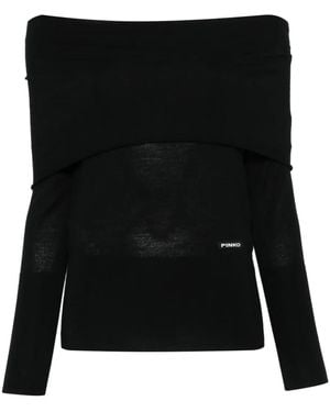 Pinko Off-Shoulder Wool Top - Black