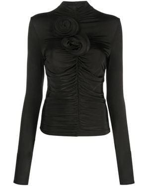 Magda Butrym Floral-Appliqué Ruched Jersey Top - Black