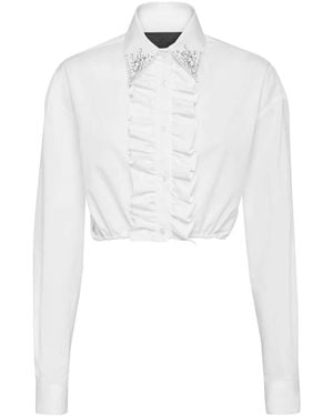 Philipp Plein Cropped Ruffled Cotton Shirt - White