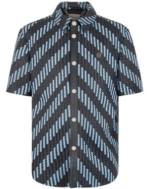 Philipp Plein Woven Striped Leather Shirt - Blue