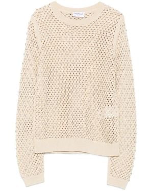 Marella Crystal-Embellished Open-Knit Sweater - Natural