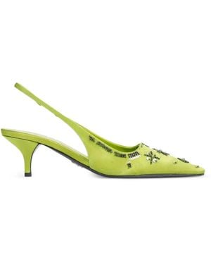 Prada Embroidered Satin Slingback Court Shoes - Green