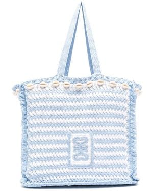 Sandro Shell-Detail Crochet Tote Bag - Blue