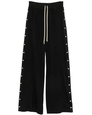 Rick Owens Pusher Side-Snap-Button Wide-Leg Trousers - Black