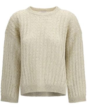 Brunello Cucinelli Sequin-Embellished Cable-Knit Jumper - White