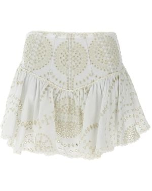 Charo Ruiz Falda acampanada bordada - Blanco