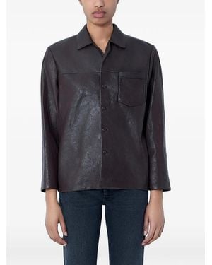 Saint Laurent Textured Button-Down Leather Jacket - Blue