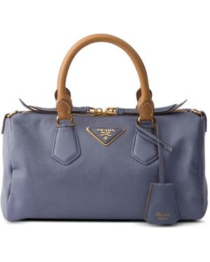 Prada Kleine Leren Tas Met Handvat - Blauw