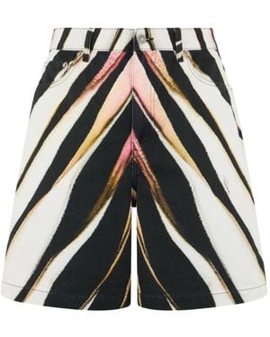 Roberto Cavalli Zebra-Print Denim Shorts - Black
