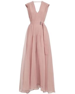 Brunello Cucinelli Robe Ceinturée À Col V - Pink