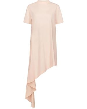 Loulou de Saison Asymmetrisches Igari T-Shirtkleid Mit Falten - Weiß