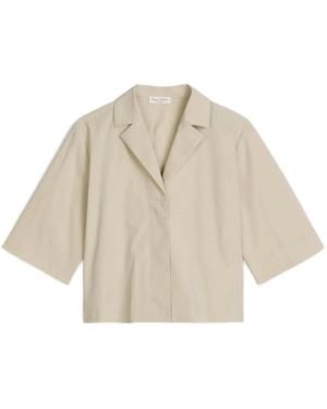 Marc O' Polo Notched-Lapel Short-Sleeve Cropped Blouse - Natural
