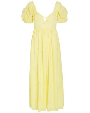 Thierry Colson Calliope Broderie-Anglaise Puffed-Sleeved Midi Dress - Yellow