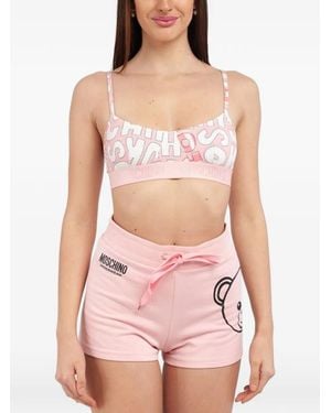 Moschino Logo-Print Cotton Bra - Pink